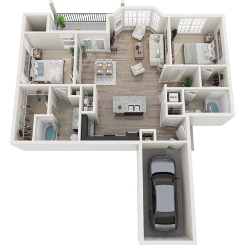 Floor plan for 2 beds, 2 baths, 1181 sqft